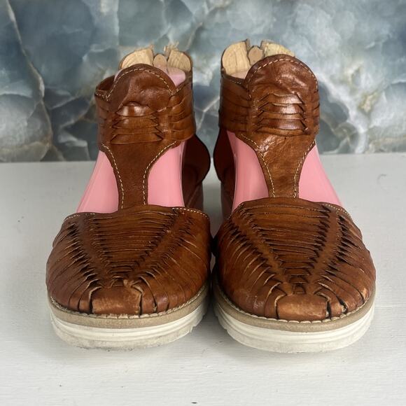 Cucos Calzado Sandals Women's Size 9 Brown Leather Braided Back Zip Up Mexico - Picture 1 of 9